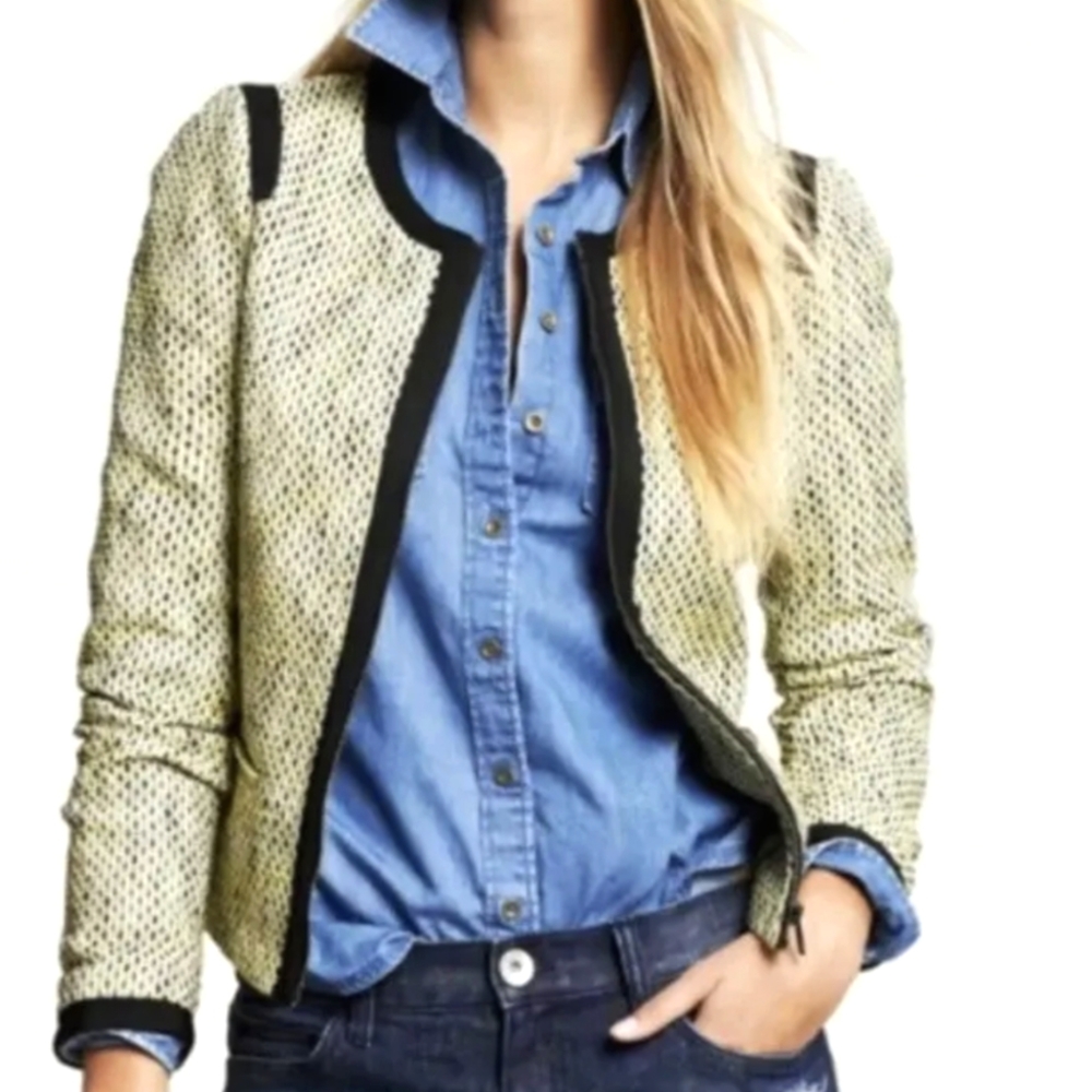 Banana Republic Yellow Black Tweed Parisian Lady Blazer Jacket Size 8 Tall